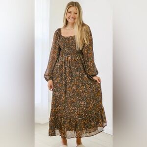 Very J Floral Brown Midi Dress